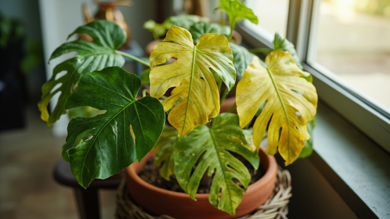 Daun Monstera Menguning: 6 Penyebab + Cara Mengatasinya