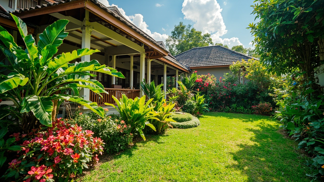 Taman depan rumah dengan tanaman hias ornamental di Indonesia